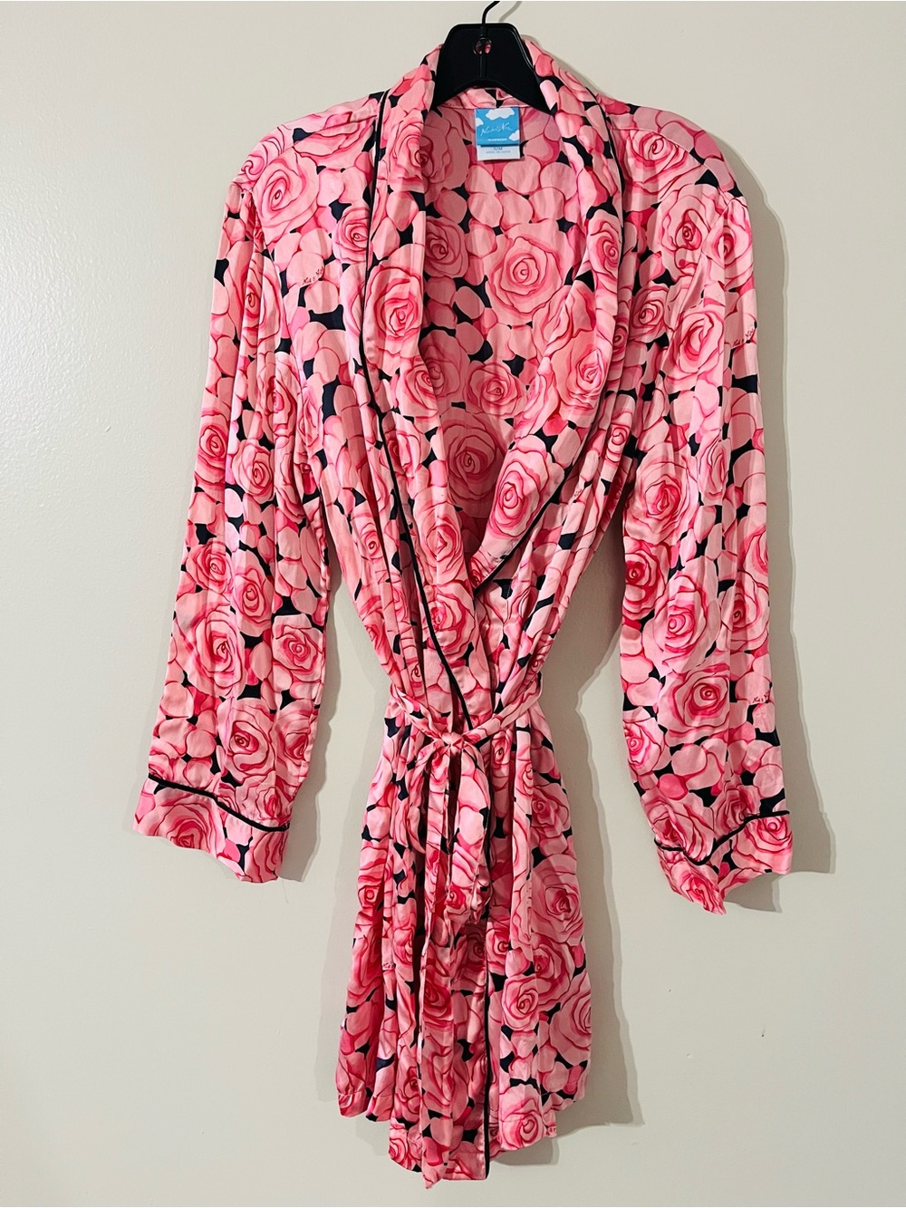 Vintage Nick & Nora "Bed of Roses" 100% Silk Robe - Pink Floral Sz S/M